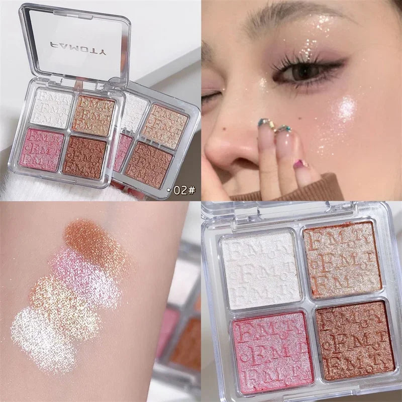 Palette Highlighter FAMOTY - 4 couleurs scintillantes